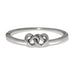 Polished silver Interlok linked hearts hinged bangle featuring intertwined heart motifs with a sleek, elegant design.