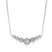 This elegant piece features a slightly curved bar with a petite circular dome at the heart of three stones on either side. A truly precious little treasure, that suspends from a fine delicate chain.