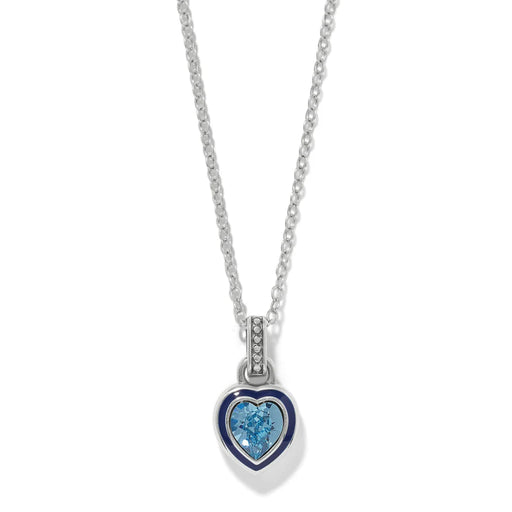 This Brighton Halo Gemma Petite Heart Necklace crafts with a sparkling gemstone center and a halo setting that catches light beautifully. 