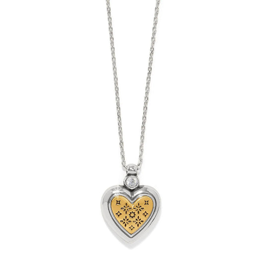 Brighton Mosaic Heart Two Tone Heart Petite Necklace featuring a delicate heart pendant with intricate mosaic detailing and contrasting two-tone accents.