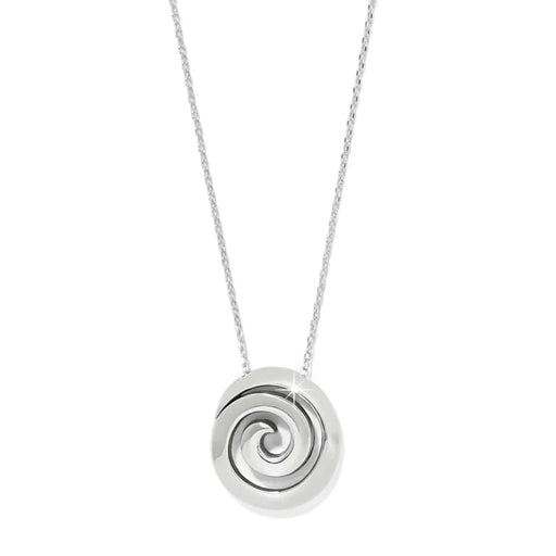A single, silver-plated swirl hangs elegantly from this adjustable chain. Simple, fun, and modern.