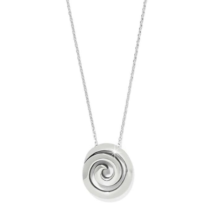 A single, silver-plated swirl hangs elegantly from this adjustable chain. Simple, fun, and modern.