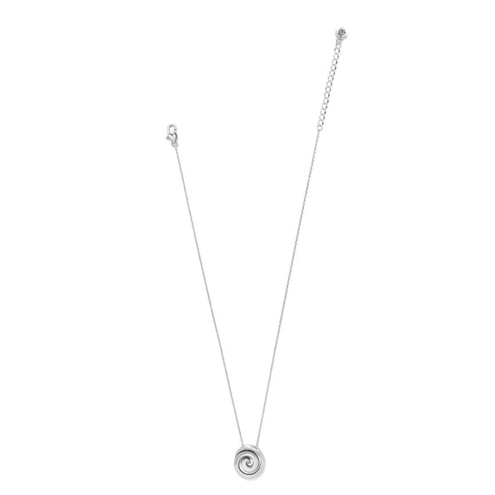 A single, silver-plated swirl hangs elegantly from this adjustable chain. Simple, fun, and modern.