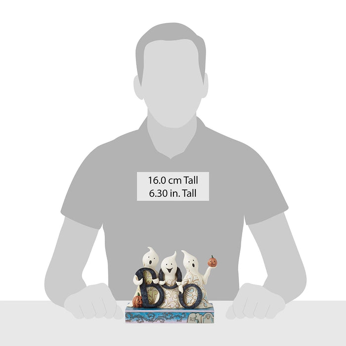 Jim Shore Ghosts with Boo figurine displayed with scale reference, measuring 16 cm tall (6.3 inches).