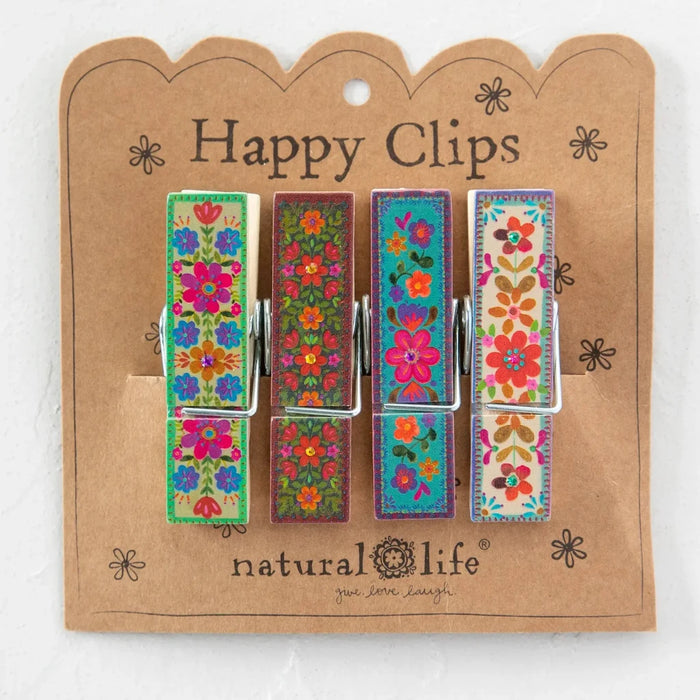 Set of three colorful happy clips arranged together, showcasing their cheerful designs and vibrant colors.