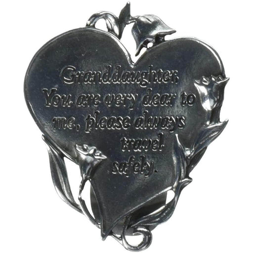 This Cathedral Art Heart Visor Clip for Granddaughter features a heart-shaped design and a heartfelt message that reminds her she is loved every time she drives.