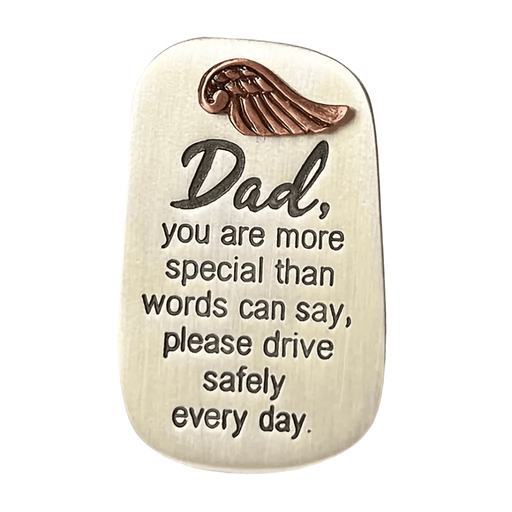 This Cathedral Art Dad Drive Safe Visor Clip attaches securely to most vehicle sun visors and offers a daily reminder to drive safely.