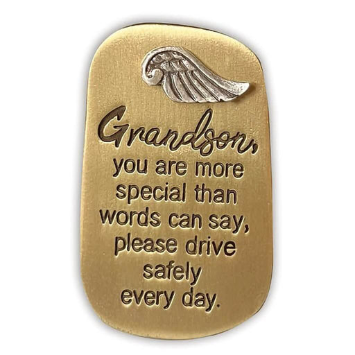 This thoughtful Cathedral Art Grandson Drive Safe Visor Clip attaches securely to most vehicle sun visors and encourages safe driving on every journey. 