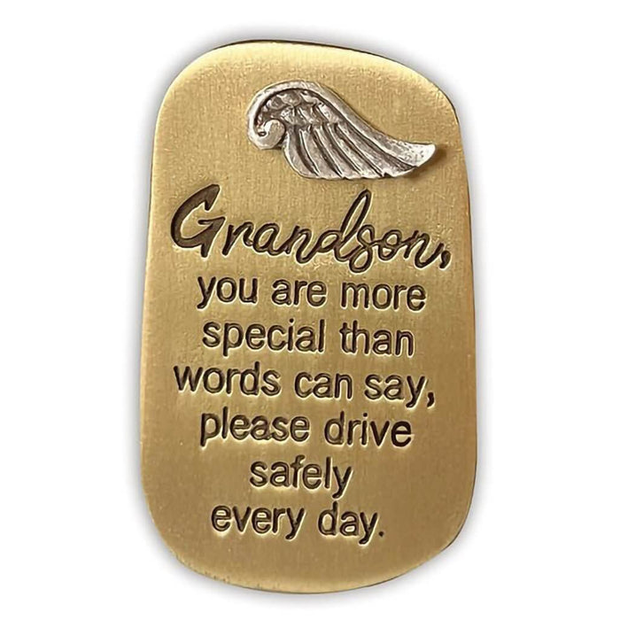 This thoughtful Cathedral Art Grandson Drive Safe Visor Clip attaches securely to most vehicle sun visors and encourages safe driving on every journey. 