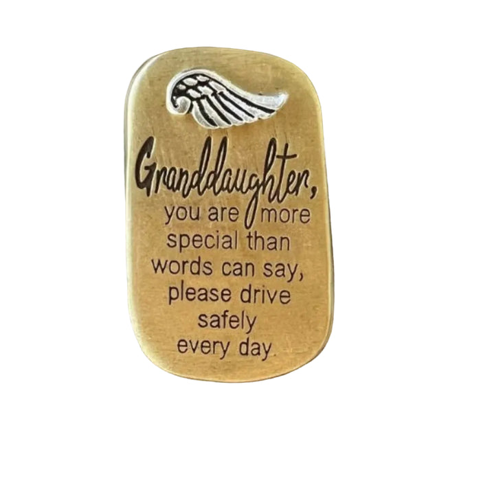 This Cathedral Art Granddaughter Visor Clip is a thoughtful car accessory that celebrates the special bond between grandparents and their granddaughter