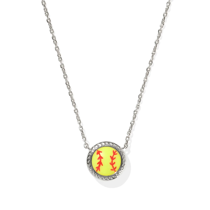 Kendra Scott : Softball Silver Pendant Necklace- Rhodium Over Brass