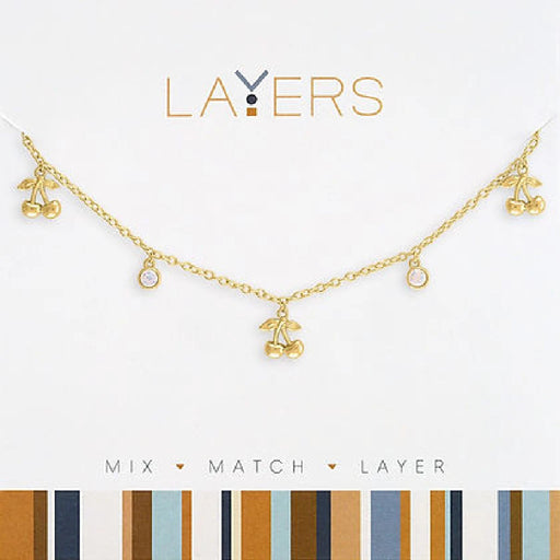 Gold multi mini cherry layered necklace with elegant trendy design for women