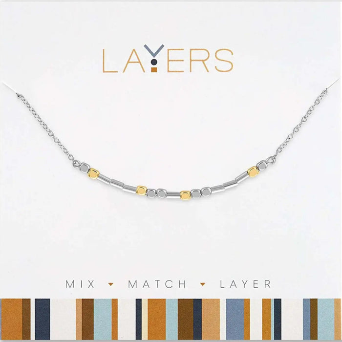 Silver Two-Tone Mini Beaded Layers Necklace