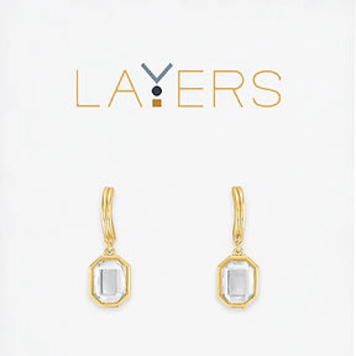 Elegant gold earrings adorned with white crystals, showcasing a layered design for a sophisticated look.