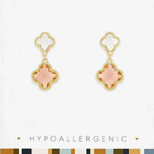 Gold double quatrafoil drop dangle layered earrings with elegant feminine design