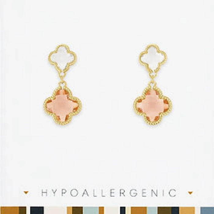 Gold double quatrafoil drop dangle layered earrings with elegant feminine design
