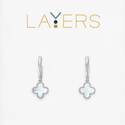 Silver quatrafoil huggie layered earrings with elegant modern minimalist design