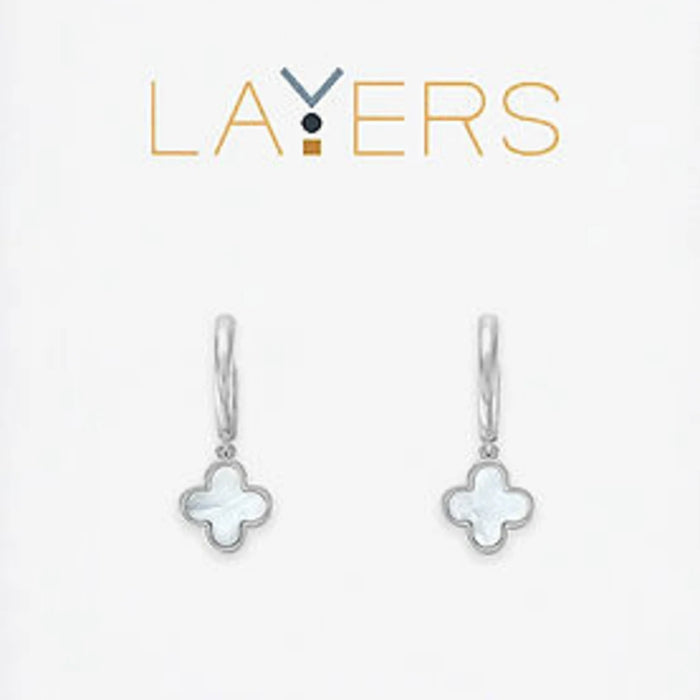 Silver quatrafoil huggie layered earrings with elegant modern minimalist design