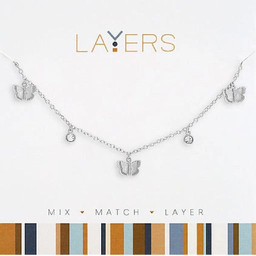 Silver multi petite butterfly layered necklace with delicate feminine design
