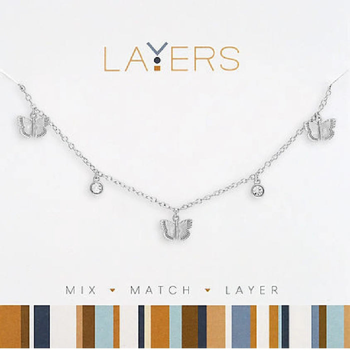 Silver multi petite butterfly layered necklace with delicate feminine design