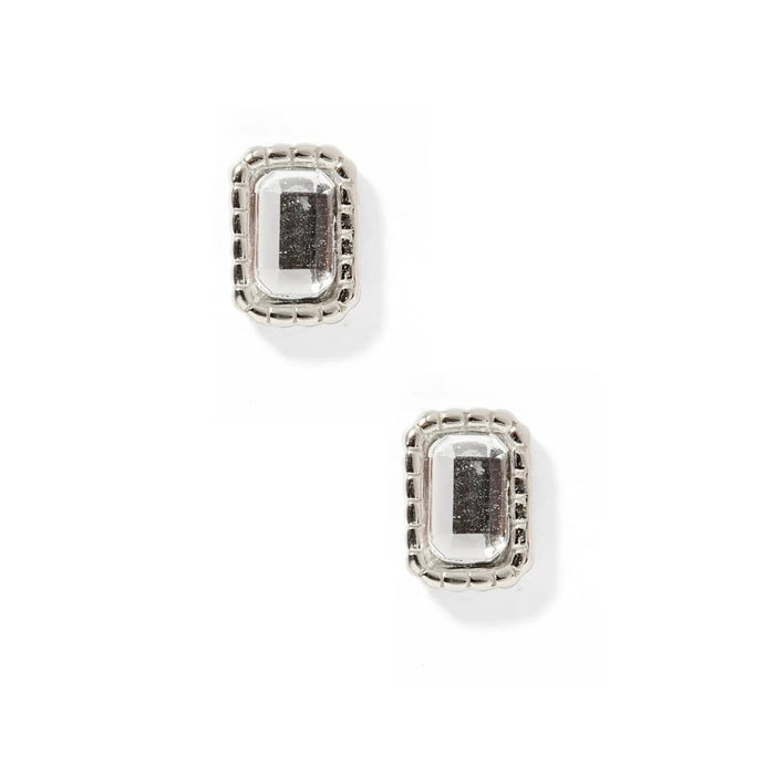 These 10mm studs feature a sleek rectangular design with a dazzling stone at the center, surrounded by a polished silver frame that adds sophistication to the look.