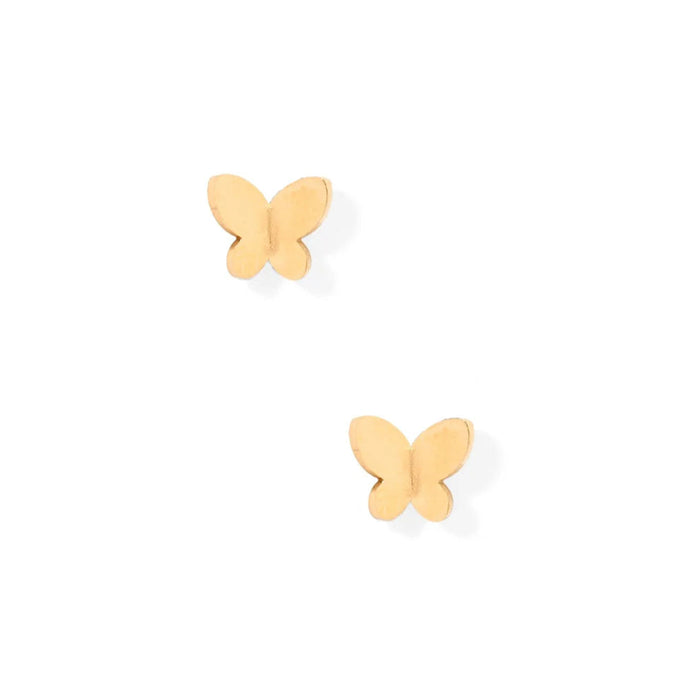 These 8mm glossy gold butterfly studs are designed with a sleek, minimalist look while adding a graceful touch to your style. 