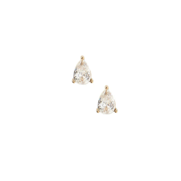 The Paige Pear Screwback Stud Earrings feature a stunning 6mm pear-shaped CZ stone, offering a timeless and elegant look.