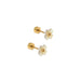 The Sloane Screwback Stud Earrings feature a translucent iridescent flower with a soft golden center, giving off a subtle glow from every angle. 