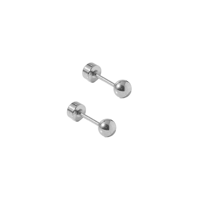 the Evelyn Screwback Stud Earrings in silver feature a 4mm smooth, polished sphere for a clean, minimalist look.