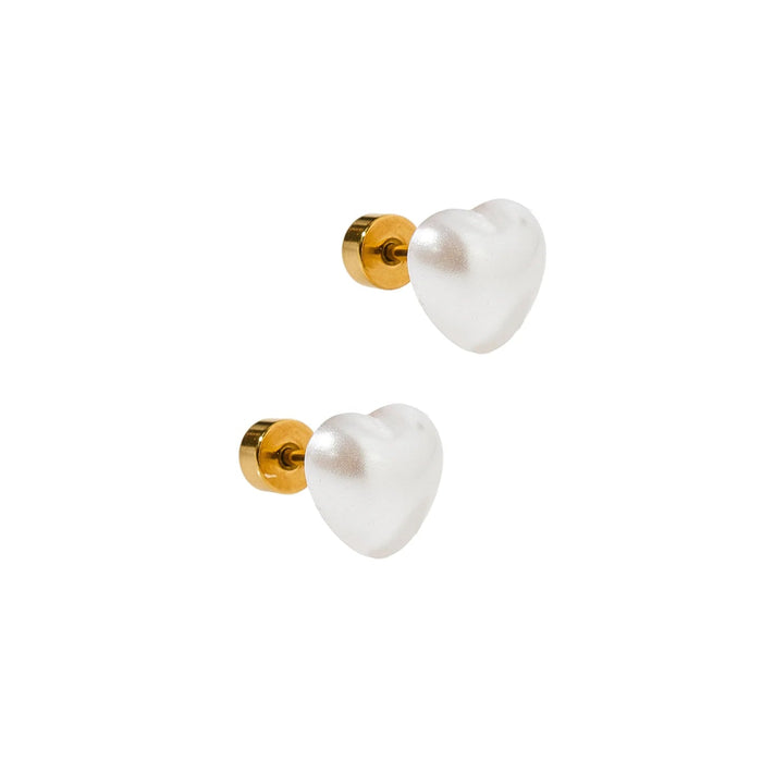  Sweet and timeless, the Lucia Small Screwback Stud Earrings feature a delicate heart-shaped synthetic pearl design that adds a soft, feminine touch to any look. 