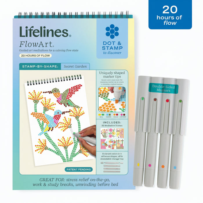 This Lifelines FlowArt Stamp-By-Shape, Secret Garden offers a relaxing and creative way to enjoy mindful art. 