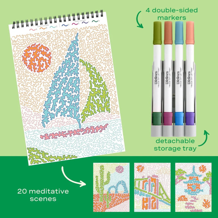 This Lifelines FlowArt Trace-By-Letter, Pack Your Bags offers a relaxing way to enjoy guided, screen-free creativity.