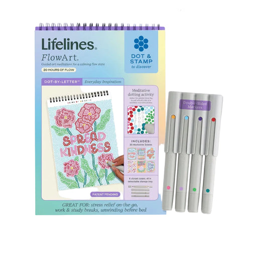The Lifelines FlowArt Dot-By-Letter, Everyday Inspiration kit turns daily downtime into a mindful creative ritual.