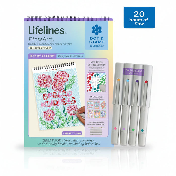 The Lifelines FlowArt Dot-By-Letter, Everyday Inspiration kit turns daily downtime into a mindful creative ritual.