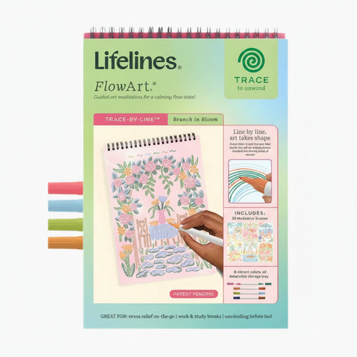 Lifelines FlowArt Trace-By-Line Brunch in Bloom guided art activity with floral and brunch-inspired designs