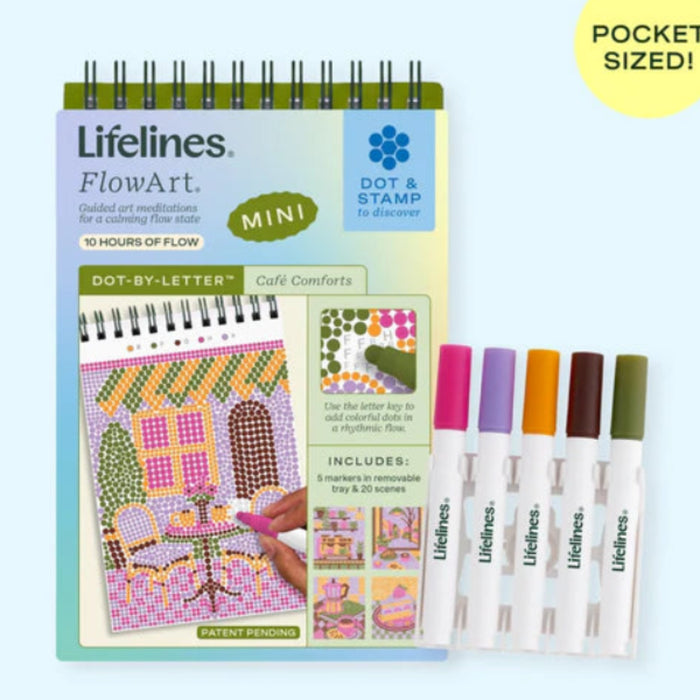 Engage in a meditative dotting activity using a guided letter key to fill the page with vibrant dots.