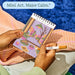 Engage in a meditative dotting activity using a guided letter key to fill the page with vibrant dots.