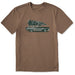 Life Is Good Christmas Tree Wagon Tee – brown men’s short sleeve shirt with vintage car carrying Christmas tree design.