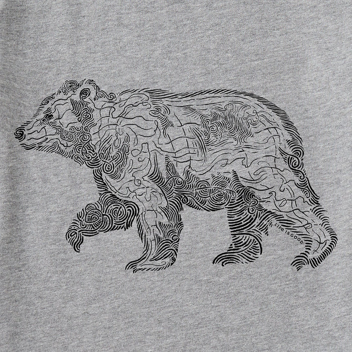 Close-up of Life Is Good Fineline Bear Tee design showing detailed fineline bear illustration.