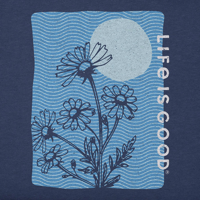 Close-up of Life Is Good Flower Sun graphic showing daisies and sun with wavy background.