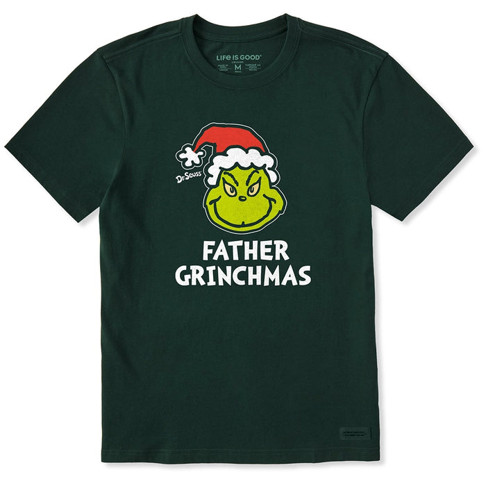 Front view of Life is Good Men’s Father Grinchmas tee featuring the Grinch and festive lettering.