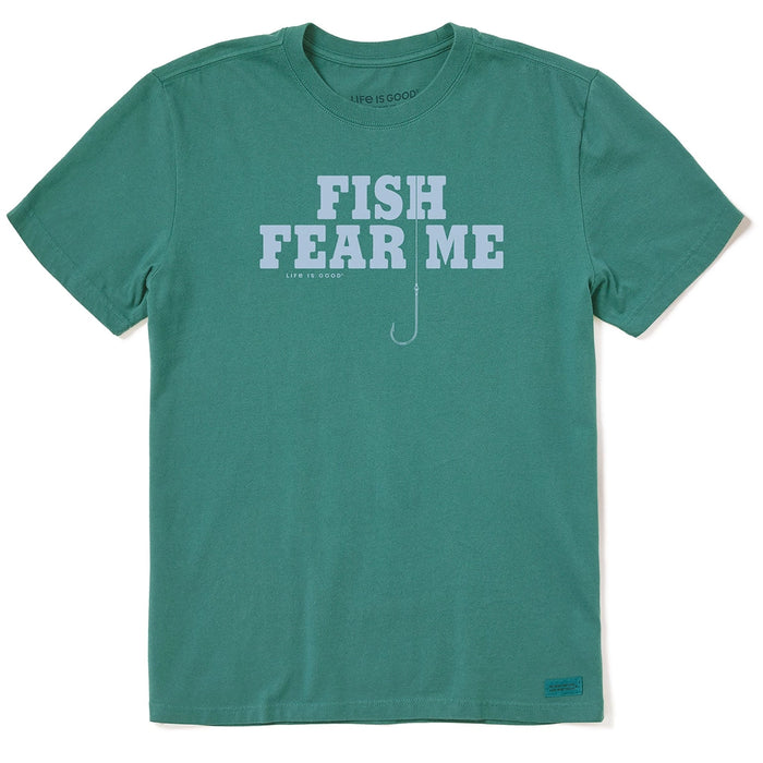 Life is Good Men's Fish Fear Me Crusher Tee – green fishing graphic t-shirt for men, short sleeve cotton casual wear
