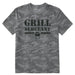 Life is Good Men's Grill Sergeant Crusher Tee – grey camo BBQ graphic t-shirt with Grill Sergeant slogan and flaming grill design