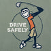 Close-up of Jake Golf Drive Safely Crusher Tee – Life is Good men's sage green shirt with golfer swinging club illustration