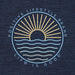 navy blue cotton t-shirt with sunrise and ocean waves design, text reading “Positive Lifestyle Brand Life Is Good.