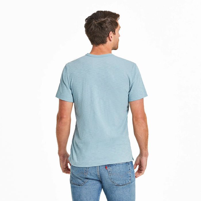 Life is Good Men's Super Fly Slim Fit Tee – light blue short sleeve slim fit t-shirt back view on model