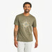 Front view of Life is Good Men's Tribal Compass Crusher Tee – olive green shirt with tribal compass graphic
