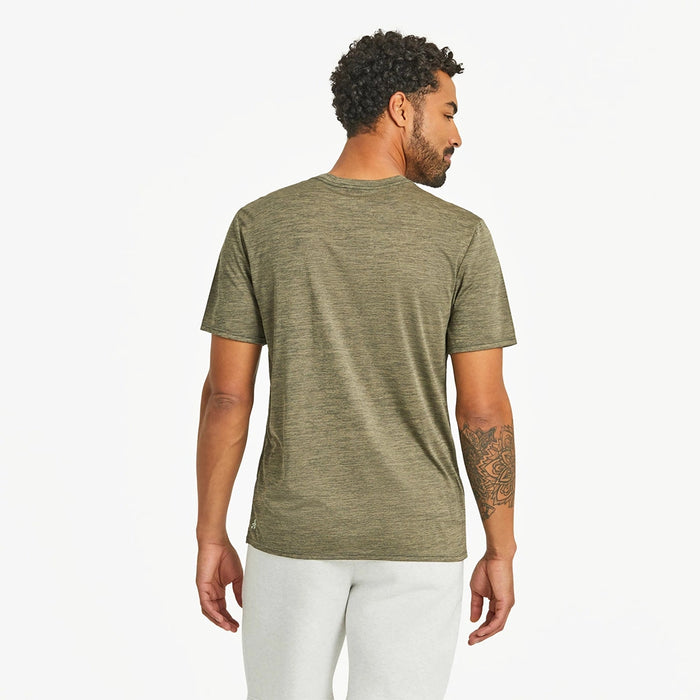 Back view of Life is Good Men's Tribal Compass Crusher Tee – olive green short sleeve shirt