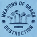 Close-up of Weapons of Grass Destruction golf design – Life is Good men's light blue tee with humorous golf club and ball graphic