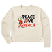 Front view of Life is Good Peace Love Grinch long sleeve tee featuring festive Grinch graphic.